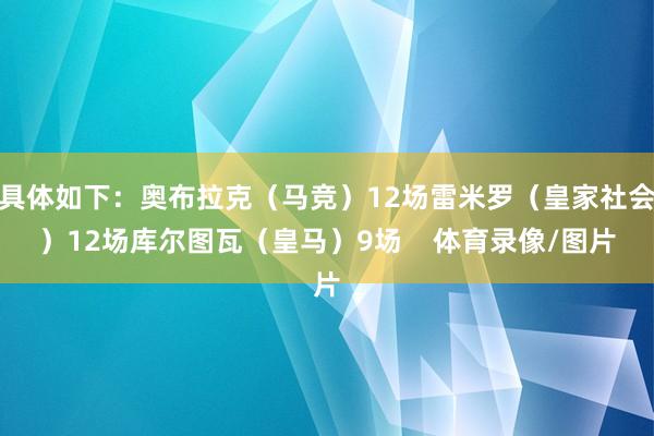 具体如下：奥布拉克（马竞）12场雷米罗（皇家社会）12场库尔图瓦（皇马）9场    体育录像/图片