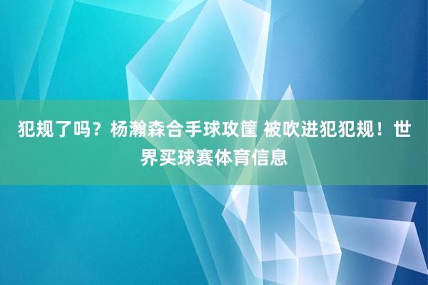 犯规了吗？杨瀚森合手球攻筐 被吹进犯犯规！世界买球赛体育信息