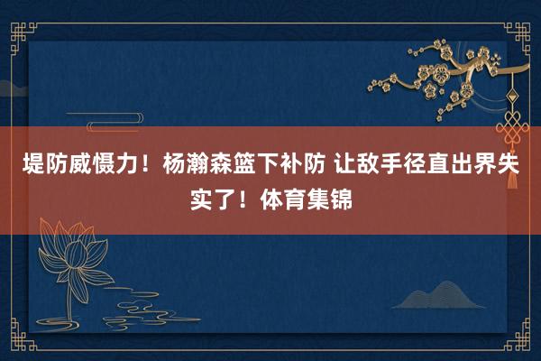 堤防威慑力！杨瀚森篮下补防 让敌手径直出界失实了！体育集锦