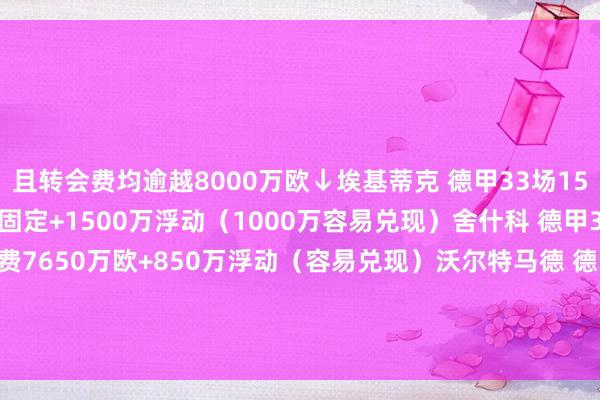 且转会费均逾越8000万欧↓埃基蒂克 德甲33场15球8助 转会费8000万固定+1500万浮动（1000万容易兑现）舍什科 德甲33场13球5助 转会费7650万欧+850万浮动（容易兑现）沃尔特马德 德甲28场12球2助 转会费8500万欧+500万浮动    世界买球赛体育信息